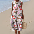 Comstylish Vintage Cute Dachshund Art Print Linen Sleeveless Dress