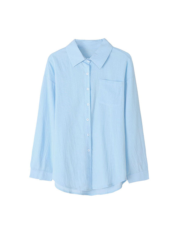 High-low Long Sleeves Split-joint Lapel Blouses