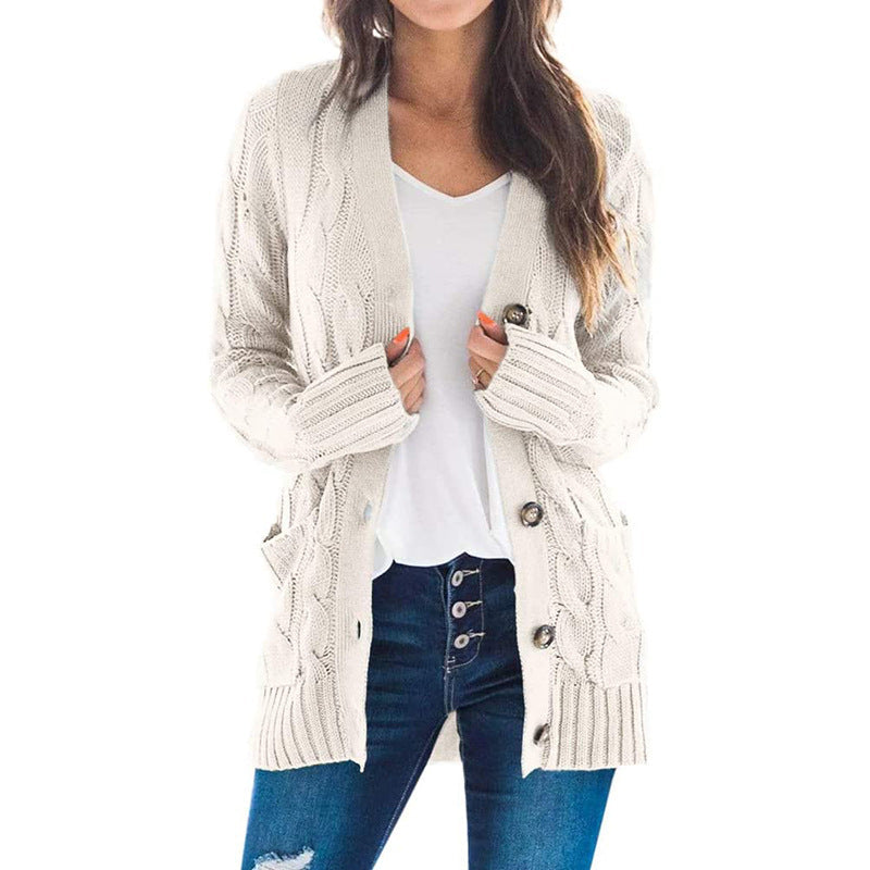 Autumn Winter Clothing Cardigan Coat Color Twist Button Cardigan Sweater