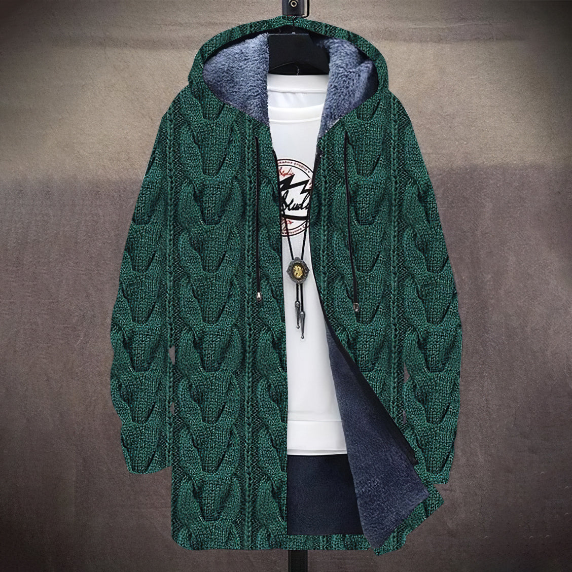 Men's Vintage Knitted Graphic Cozy Plush Hooded Coat elevenforest