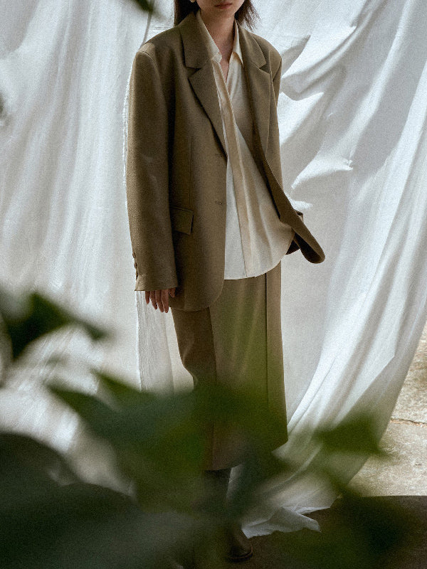 Loose Buttoned Color Long Sleeves Lapel Blouses&shirts Tops + Skirts Bottom + Notched Collar Blazer Outerwear Three Pieces Set