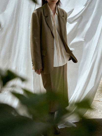 Loose Buttoned Color Long Sleeves Lapel Blouses&shirts Tops + Skirts Bottom + Notched Collar Blazer Outerwear Three Pieces Set