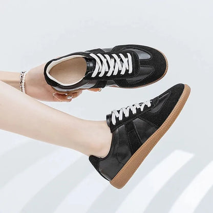 Genuine Leather Silver Sneakers - Lace-up Athletic Flats