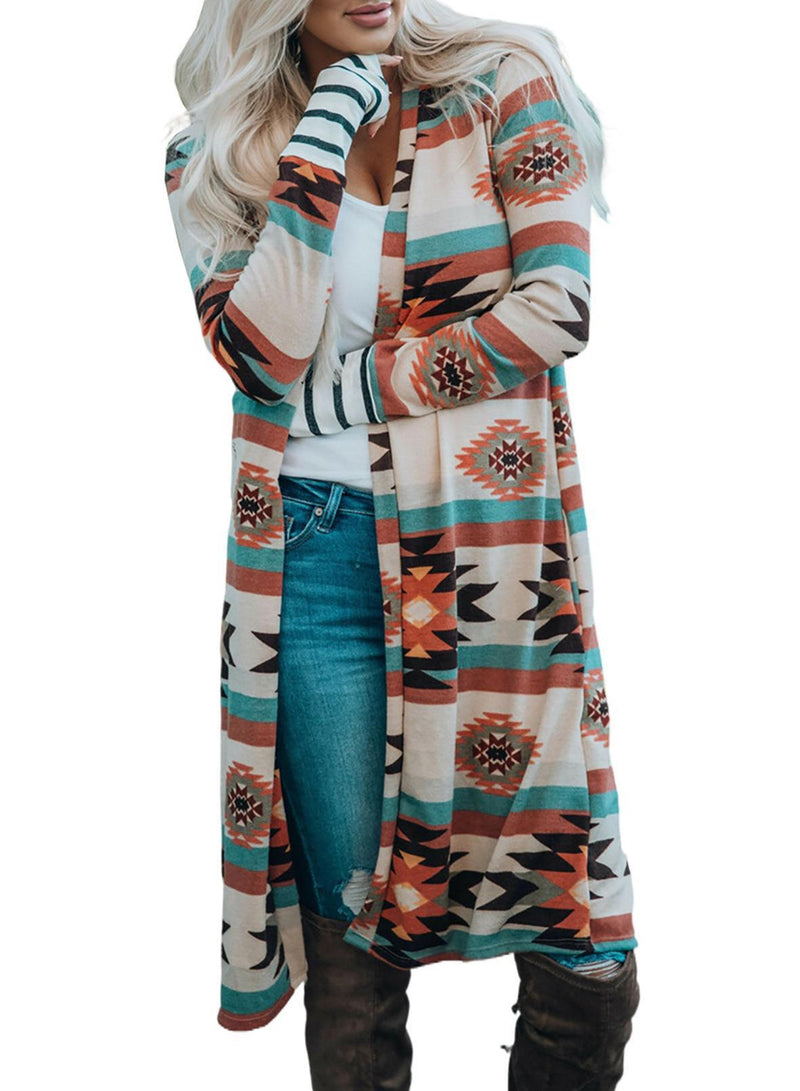 Cardigan Coat Autumn Winter Western Striped Mid Length Contrast Color Knitted Coat