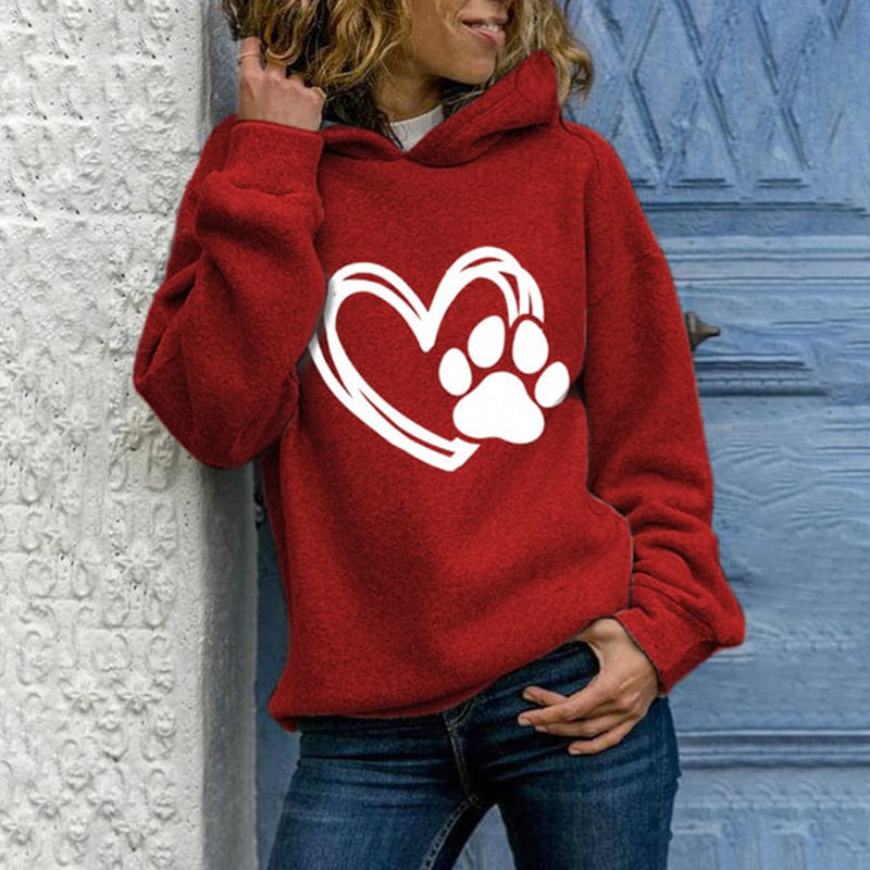 Comstylish Love Dog Paw Print Long Sleeve Hoodie