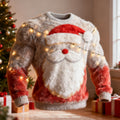 Comstylish Men's Funny Christmas Santa Claus Lights Pattern Casual Flannel Sweatshirt