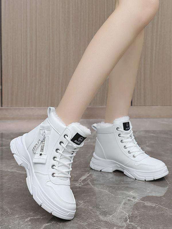 Lace-up Round Toe Sport With Warm Plush Snow Boots