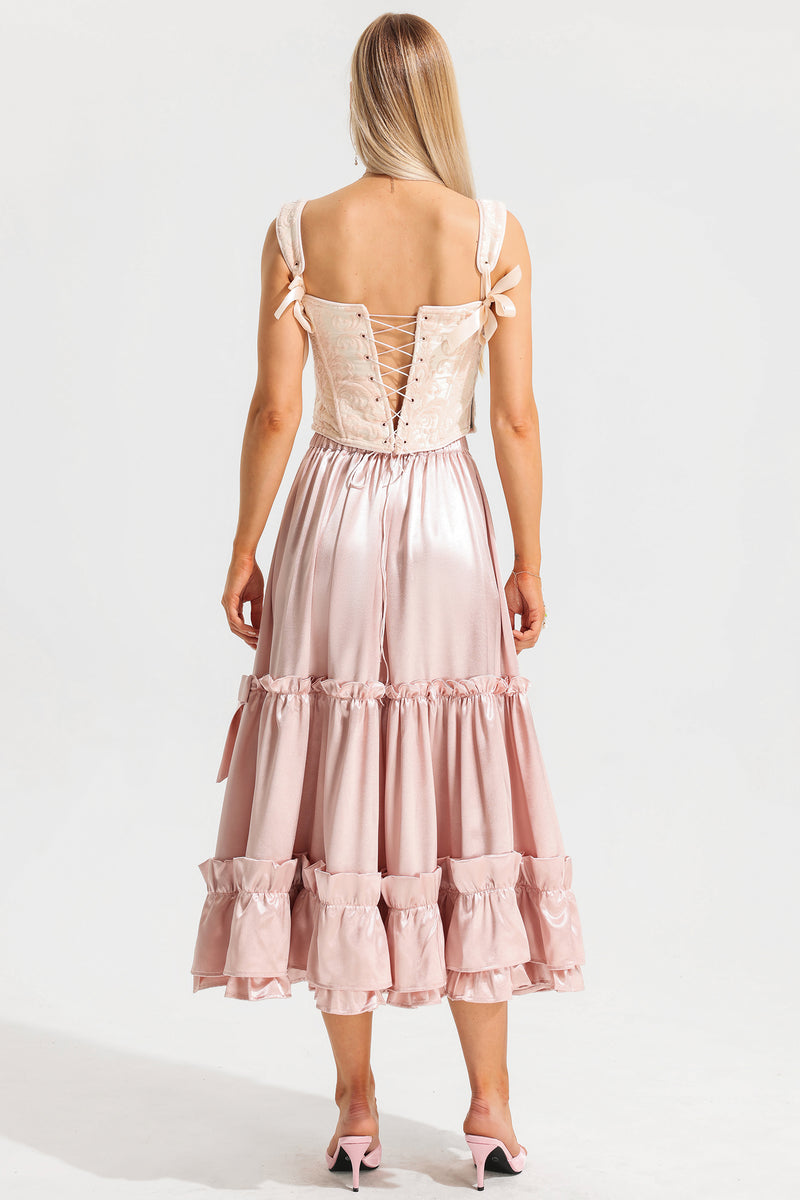 Mid Waist Ruffle Midi Skirt