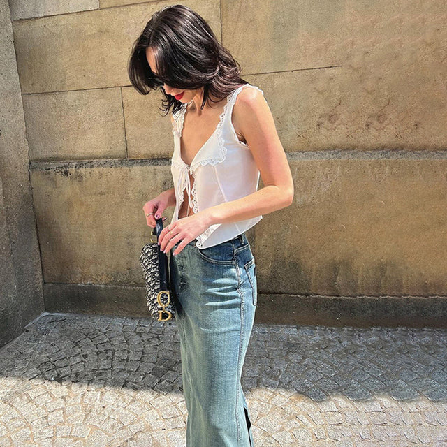 Taruxy Hollow Out Tank Top Summer Sleeveless Vest Hot Girl Lace Up Hawaii Holiday Beach Female Outfits