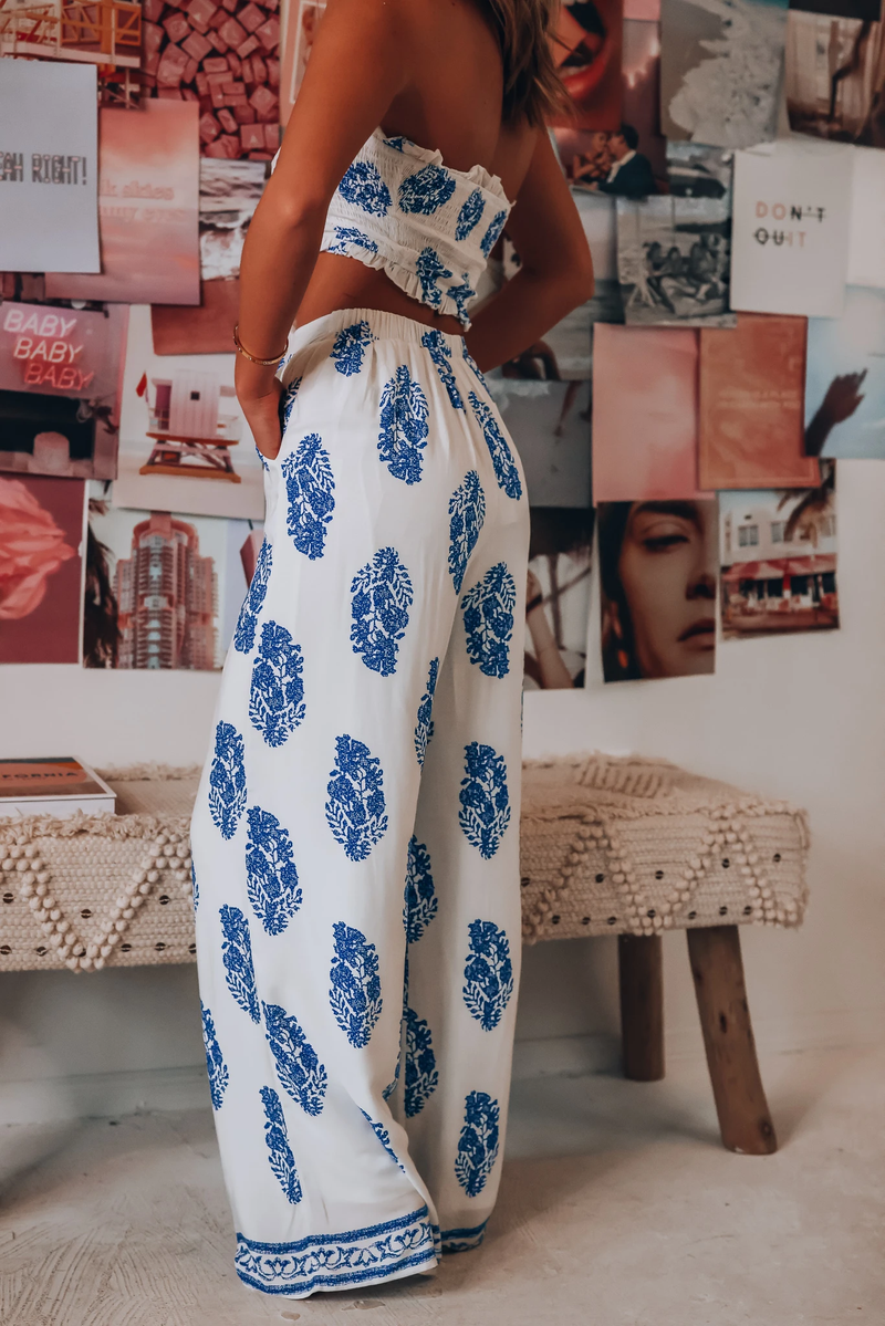 Clothing Two Piece Bow Tank Top Printed Wide Leg Pants Thin Pants