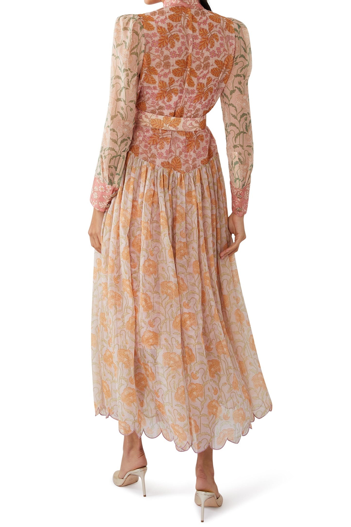 Splicing Long Sleeve Midi Dress With Belt