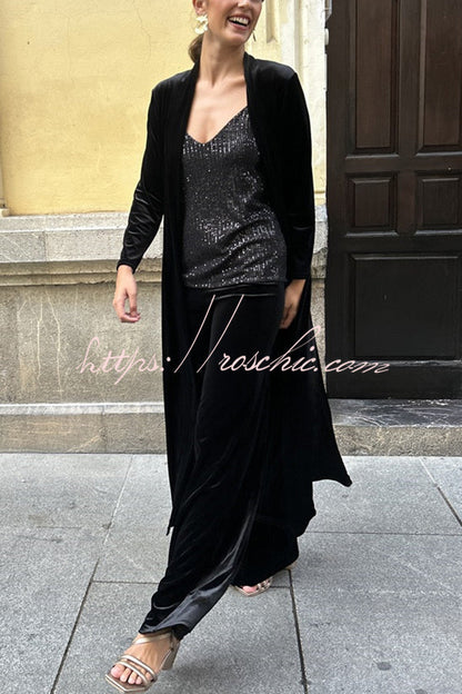 Rooice Velvet Patchwork Long Sleeved Coat
