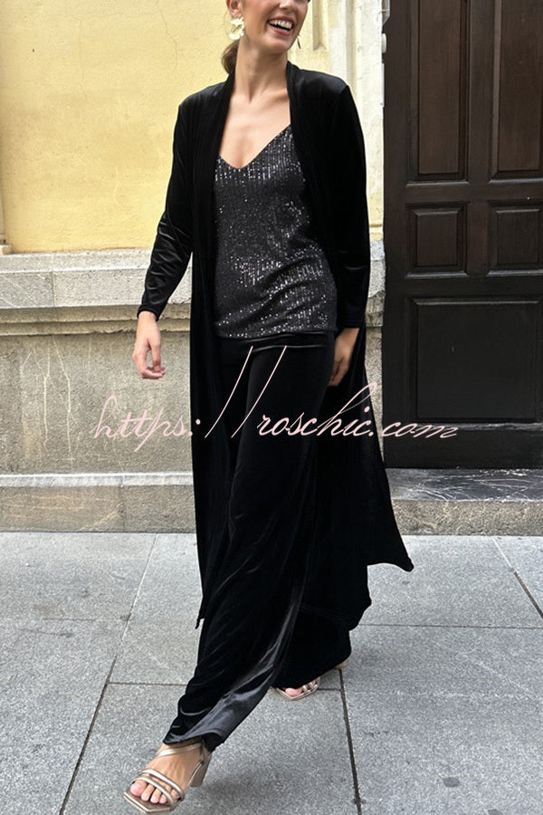 Rooice Velvet Patchwork Long Sleeved Coat