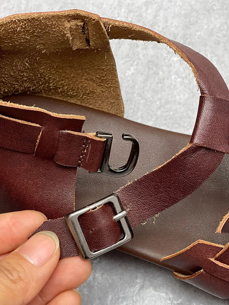 Summer Leather Weave Low Heel Sandals Cc004