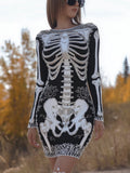 Women's Ancient Halloween Anatomy Art And Rose Knitted Round Neck Dress artswardrobe