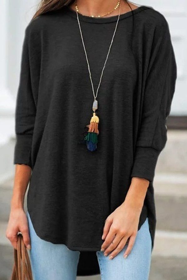 Basic Asymmetrical O Neck T-shirts(7 Colors)