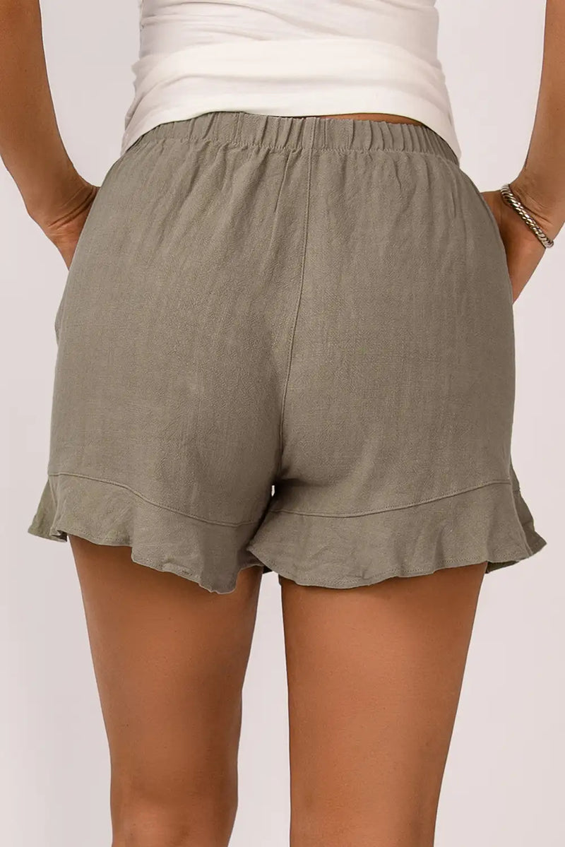 Khaki Ruffle Pocket Shorts