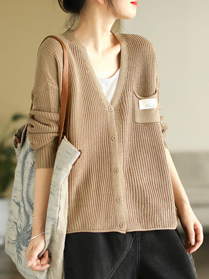 6 Colors Urban Split-joint Color V-neck Cardigan Top