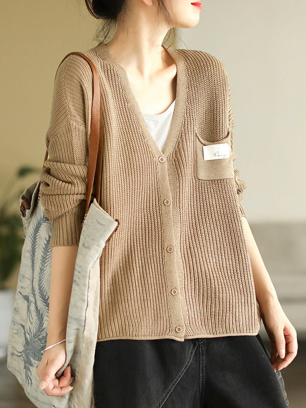 6 Colors Urban Split-joint Color V-neck Cardigan Top
