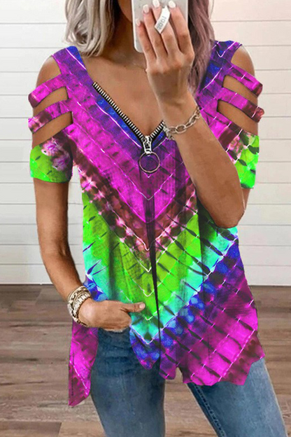 Print V Neck T-shirts(4 Colors)