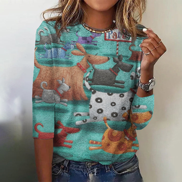 Comstylish Party Dog Print Women's T-Shirt