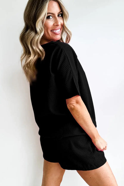 Black Textured Tee and Shorts