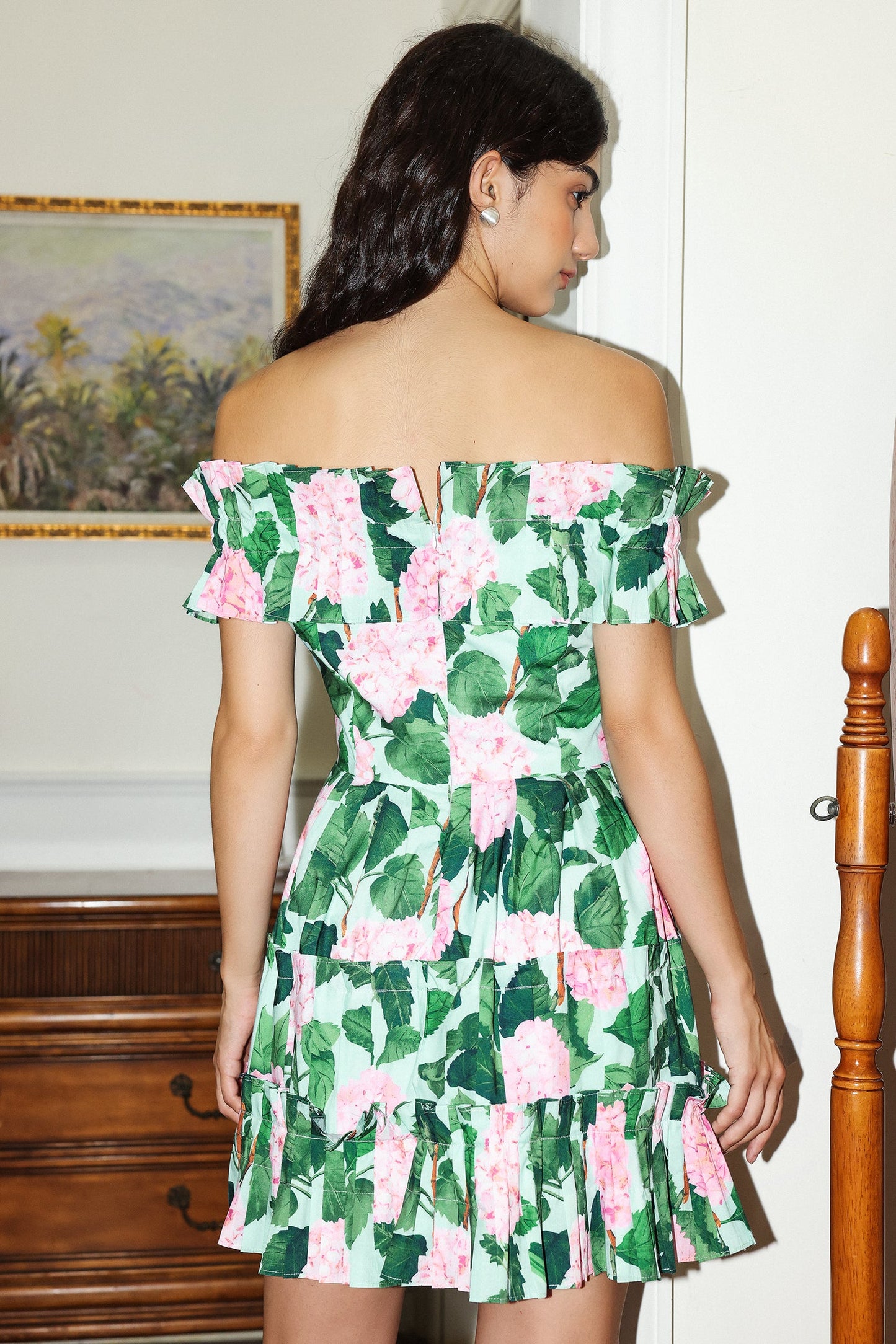 Off-shoulder Ruffle Hem Mini Dress