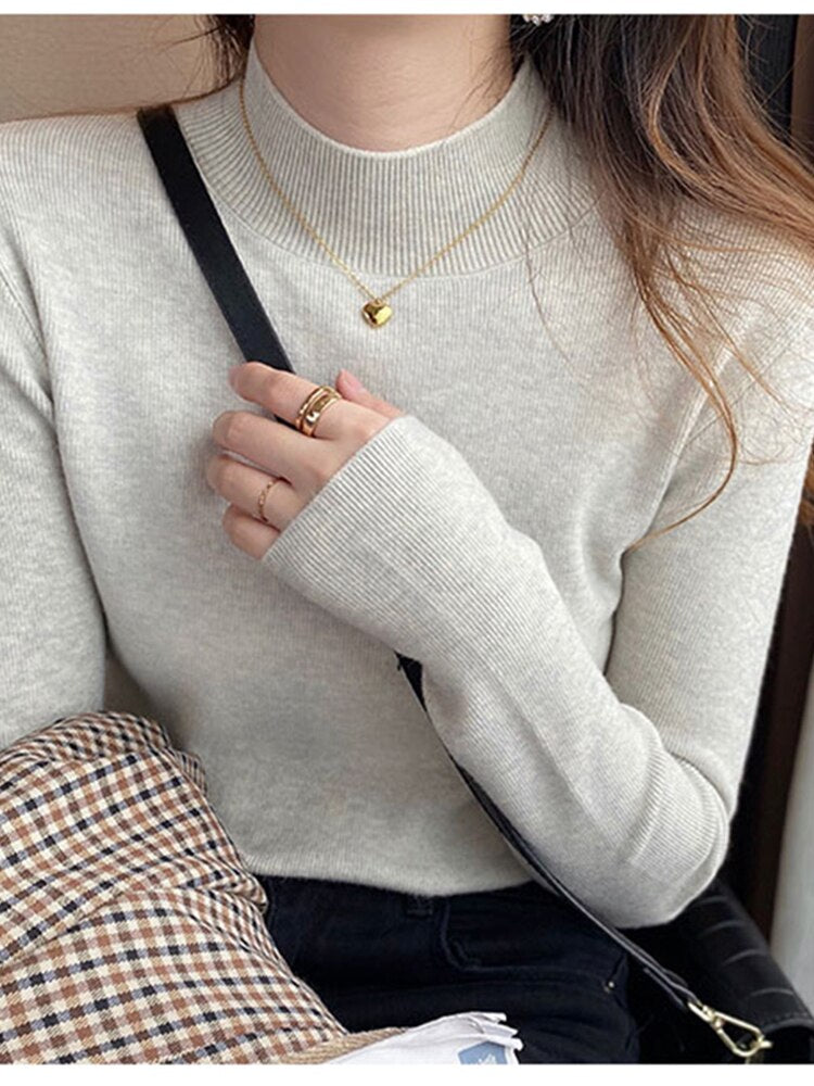 Basic Turtleneck Slim Sweater Pullover Autumn Winter Long Sleeve Sweater for Female Jumpers Top