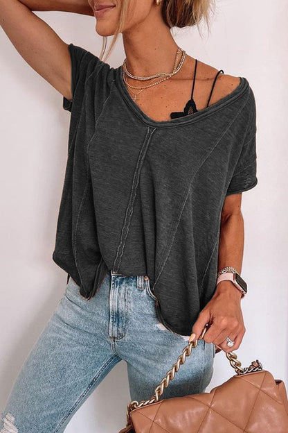 Split Joint V Neck T-shirts(4 Colors)