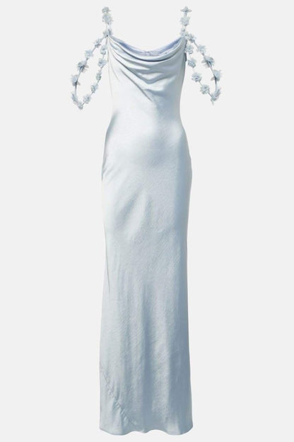Olive -appliqué Satin Maxi Dress