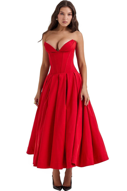 Strapless Sweetheart Neckline Midi Dress