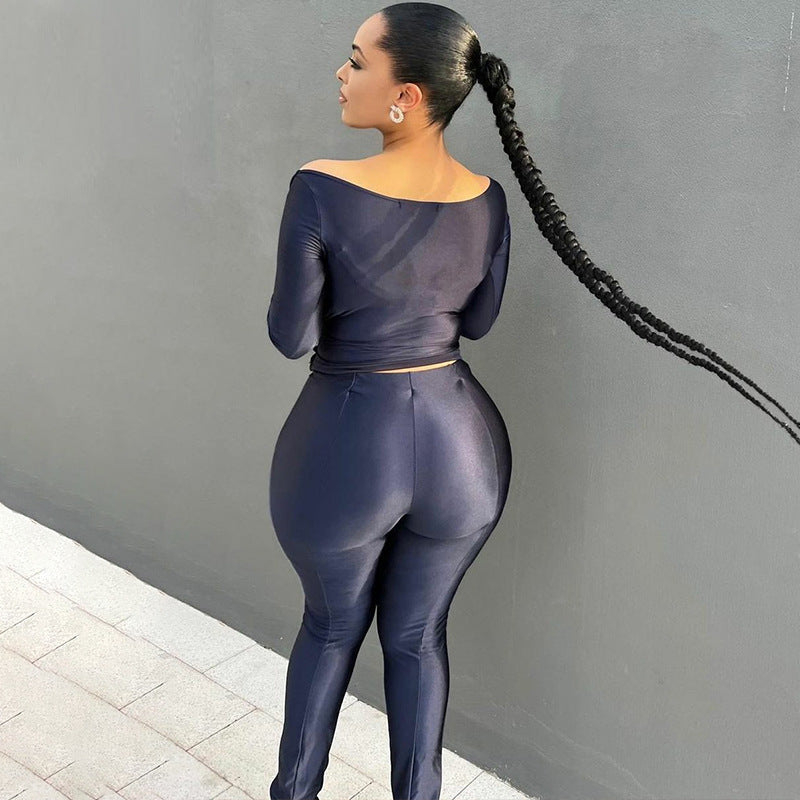 ’s Autumn V Neck Long Sleeve Top and Slimming Pants Set
