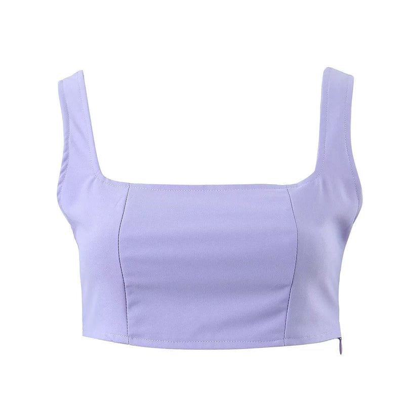 Winter Clothing Short Small Tank Top Top High Waist Buckle Pants Suit Set