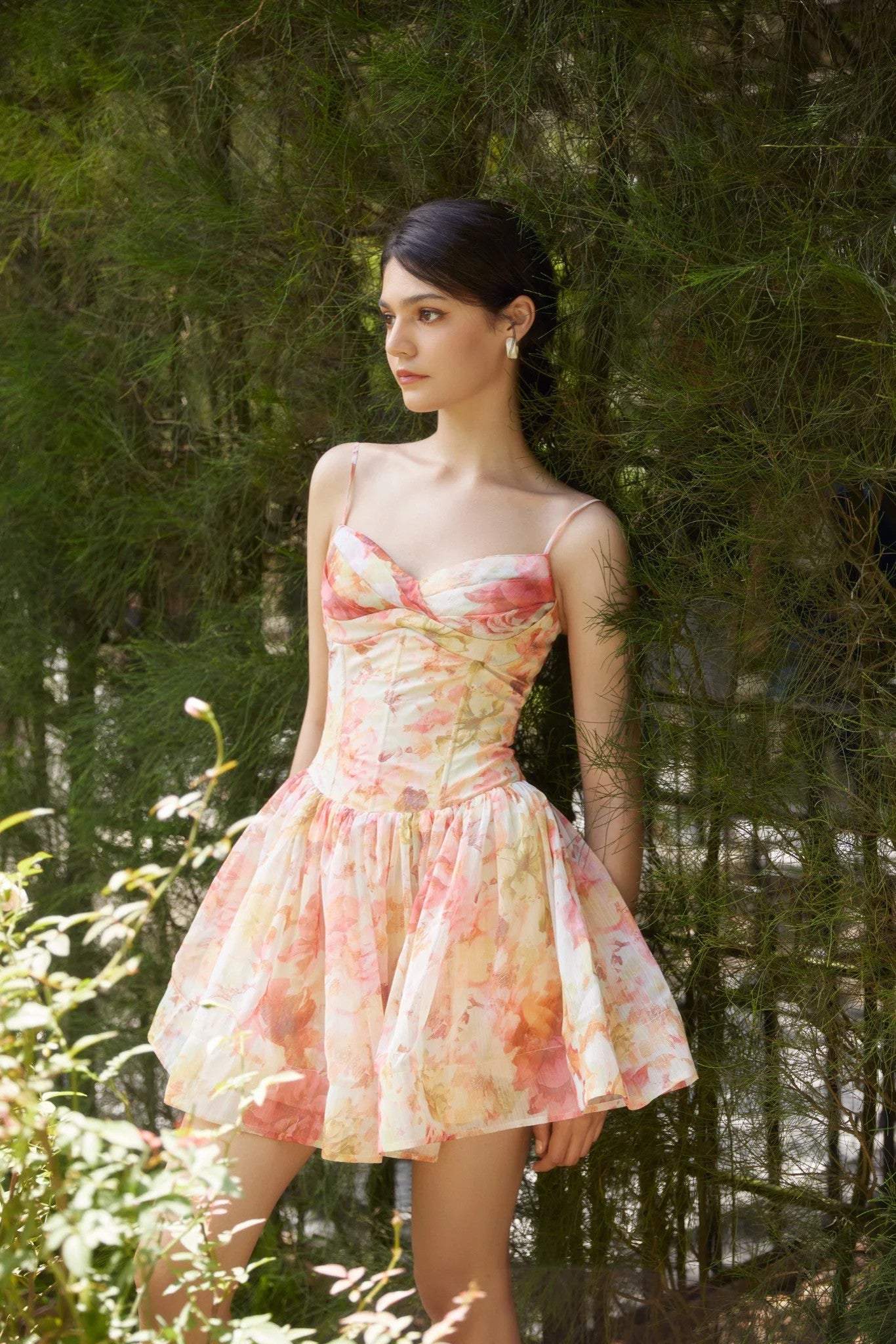 Corset Pleated Large Hemline Cami Mini Dress