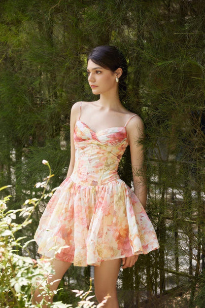 Corset Pleated Large Hemline Cami Mini Dress
