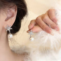 Comstylish Christmas Zircon Snowflake Pearl Earrings
