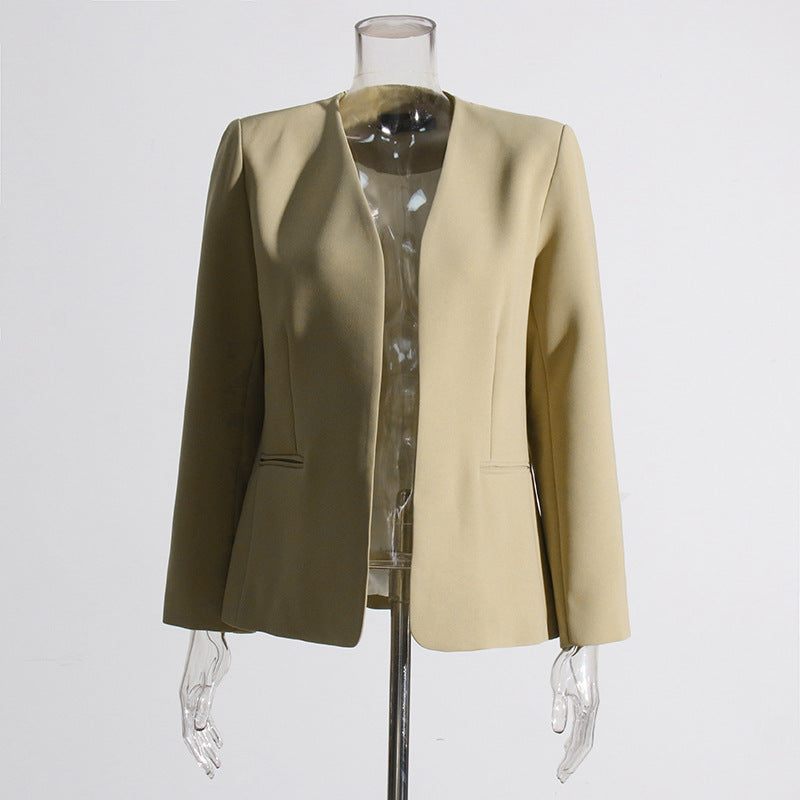 Autumn Stylish Graceful Simple Design Feeling No Buckle Color Blazer Cardigan