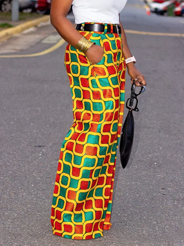 Loose Contrast Color Geometric Printed Pants Bottoms