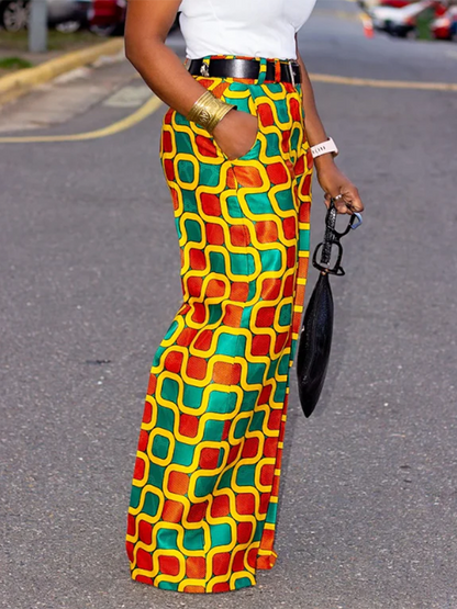 Loose Contrast Color Geometric Printed Pants Bottoms