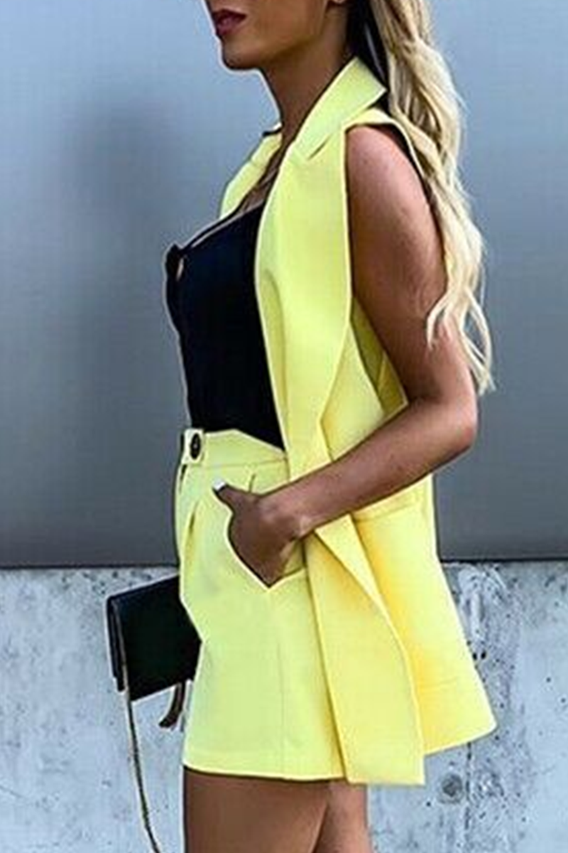 Pocket Buttons Turndown Collar Sleeveless Two Pieces