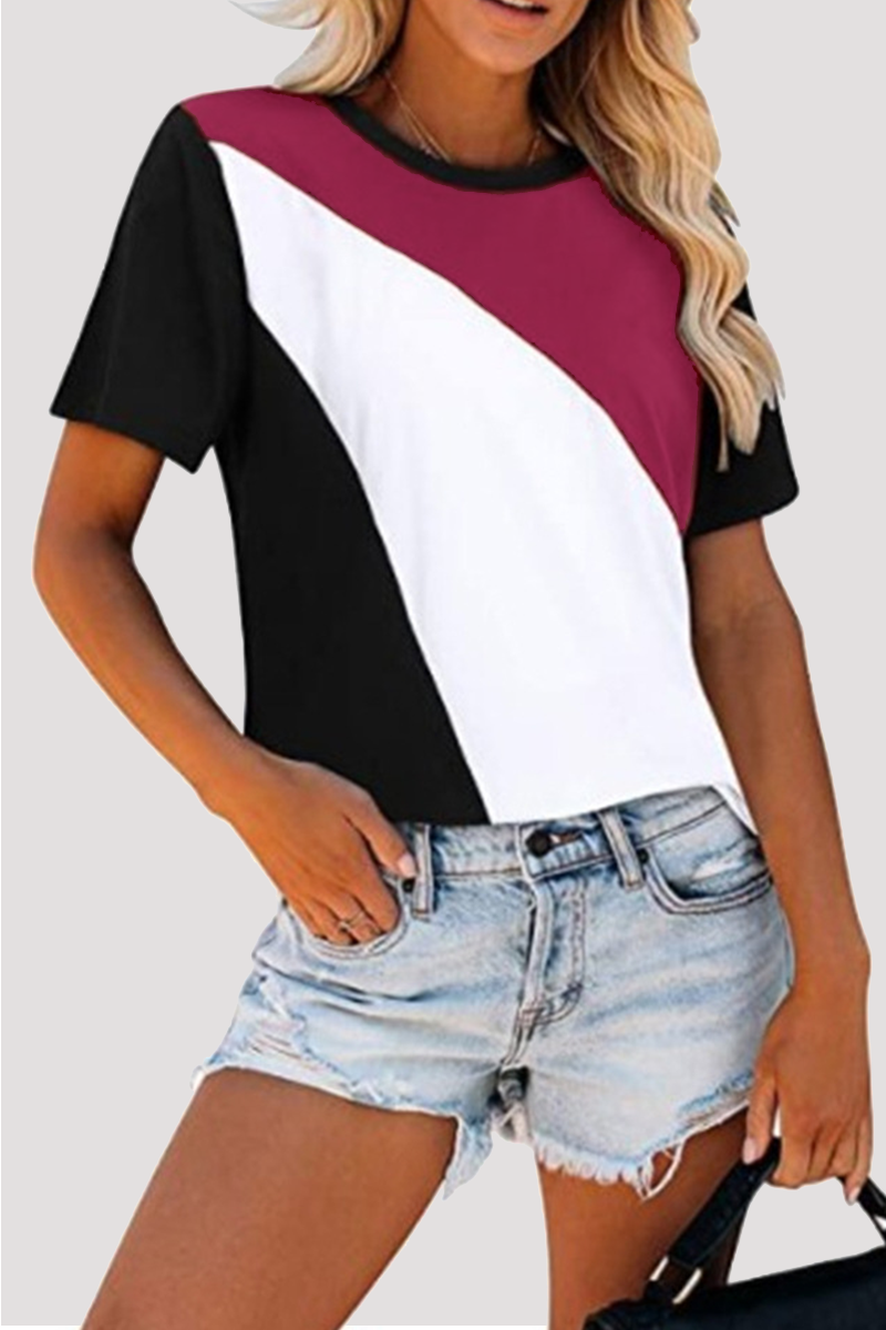 Patchwork Leopard Contrast O Neck T-shirts(4 Colors)
