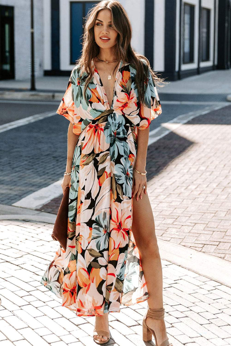 V-neck Slit Midi Dress