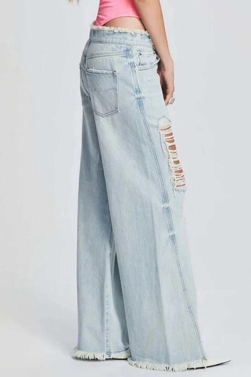 Ripped Patchwork Mid Waist Regular Denim Jeans (subject to the Actual Object)