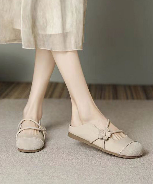 French Brown Flats Slide Sandals Hollow Out Ap1052