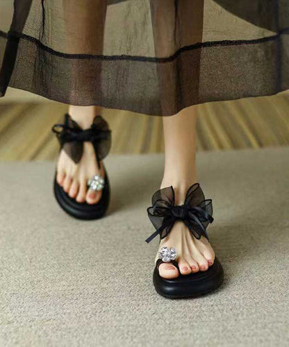 Beige Platform Slide Sandals Boutique Splicing Bow Zircon Aa017