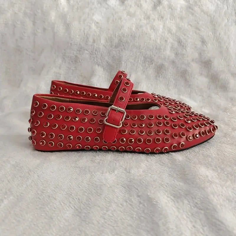 Rivet Crystal Loafers - Ballet Flats