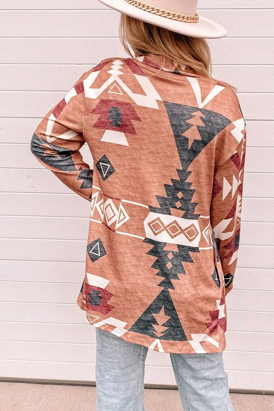 Cardigan Coat Autumn Winter Rhombus Prints Striped Mid Length Contrast Color Knitted Coat