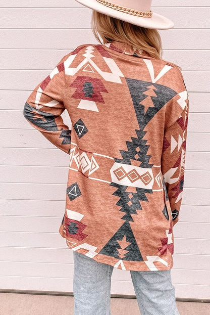 Cardigan Coat Autumn Winter Rhombus Prints Striped Mid Length Contrast Color Knitted Coat
