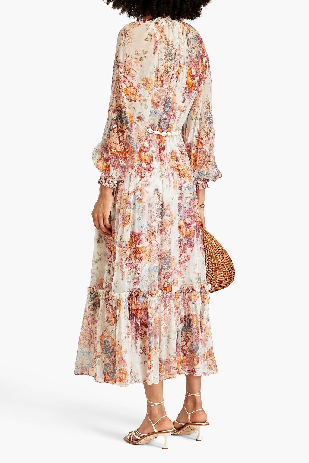 Lantern Sleeve Frill Midi Dress