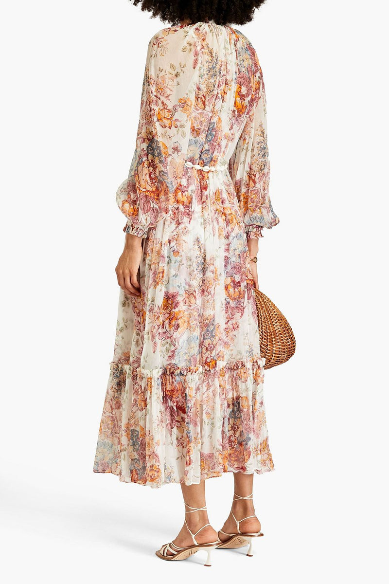 Lantern Sleeve Frill Midi Dress